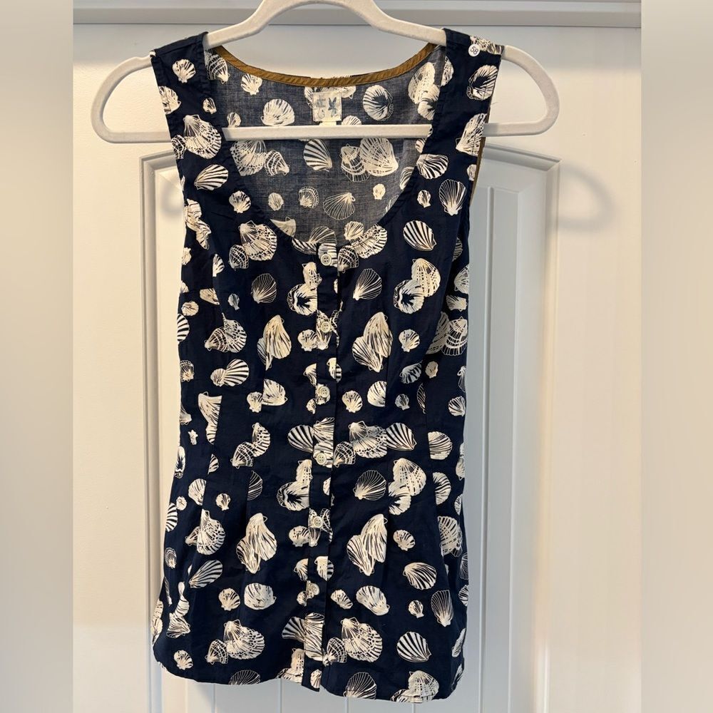 Edme & Esyltte Anthropologie Shell Print Blue White Seashell Tank Top Size 6